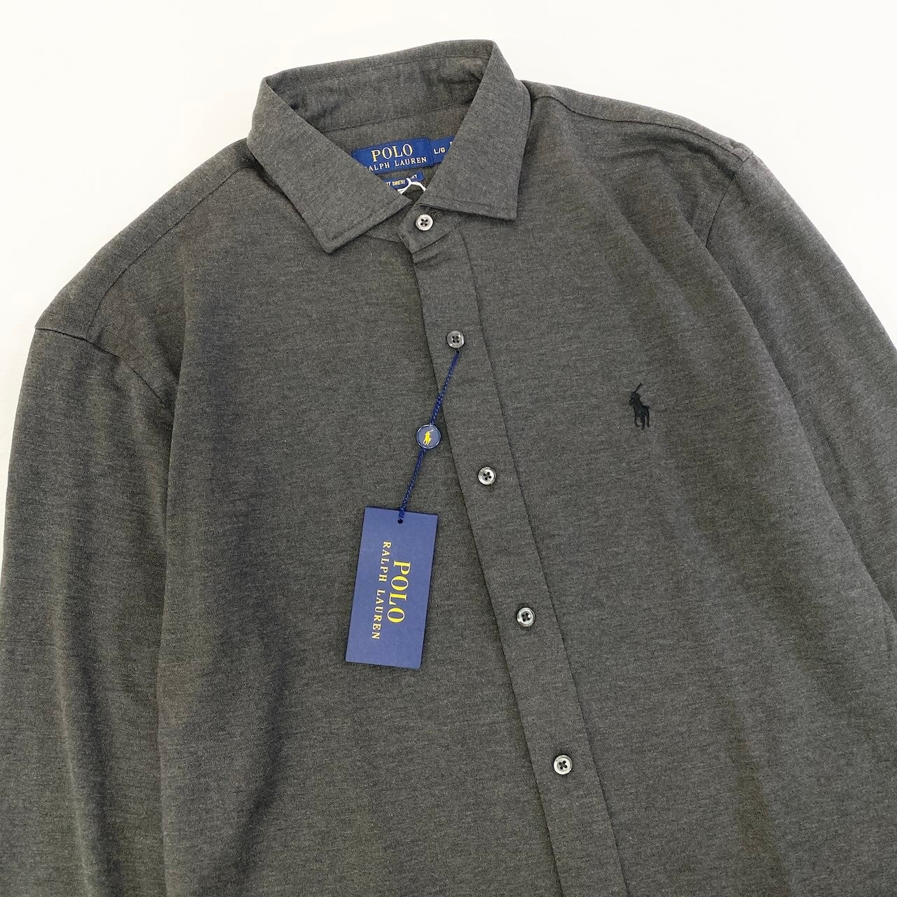 20d30 POLO RALPH LAUREN ポロラルフローレン KNIT DRESS SHIRT ニットドレスシャツ ロングスリーブシャツ ポニー刺繍 サイズL/G ダークグレー コットン100％ メンズ 紳士服u02t