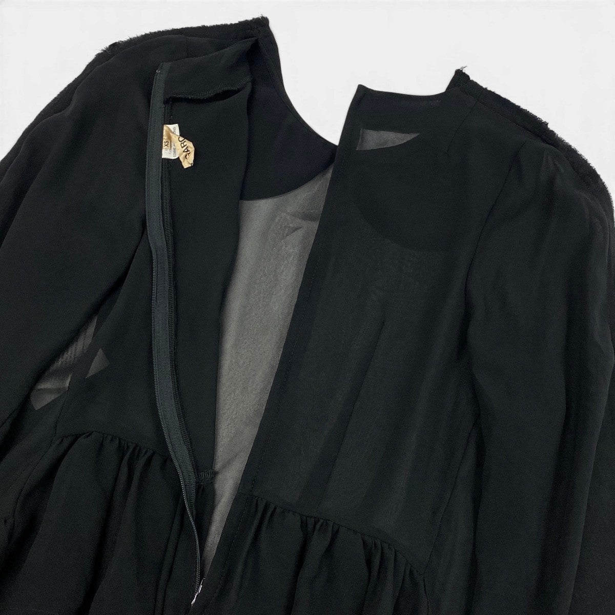 Ag23 COMME des GARCONS AD2018  フリルブラウス 丸襟 シースルー 日本製 XSサイズ ブラック ポリエステル100％ レディース 女性用ta2