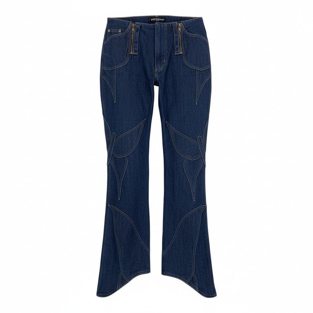 Ei20 DOLCE＆GABBANA ドルチェアンドガッバーナ 2002ss バタフライ デニム フレアパンツ 42 インディゴブルー コットン アーカイブu02t