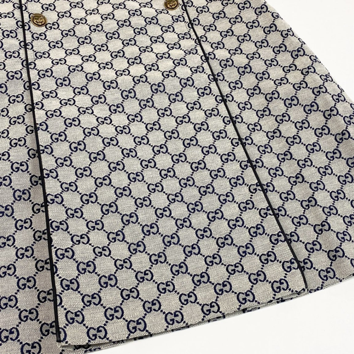 44a15 GUCCI グッチ レザーパイピング ジャガード GGキャンバス Aラインスカート サイズ42 グレー系 レディースk02i