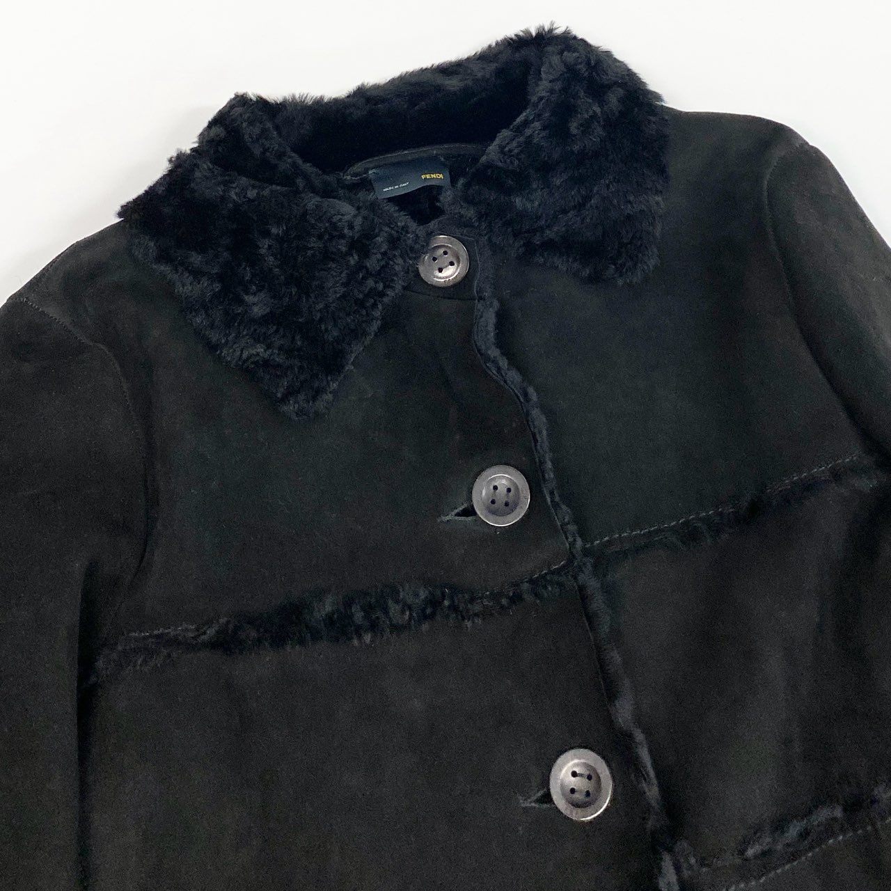 20a13 FENDI フェンディ ムートンコート レザーコート イタリア製 Mouton Leather Long Coat レディース 女性用 ブラックt18r