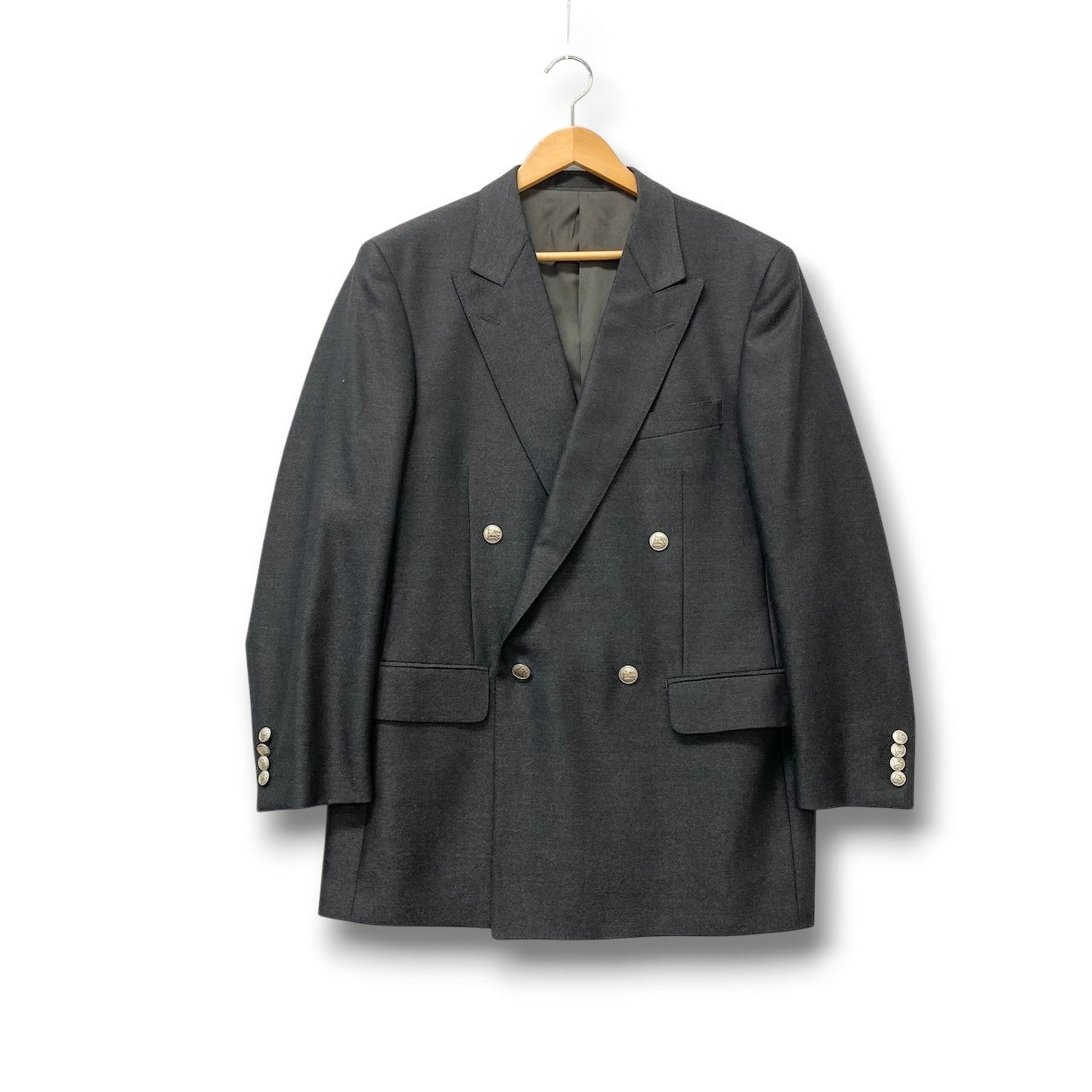 2c29 【美品】BURBERRY LONDON バーバリー ロンドン ダブルブレストテーラードジャケット ウールジャケット ブレザー AB6サイズ ダークグレー ウール100％ メンズ 男性用u02t