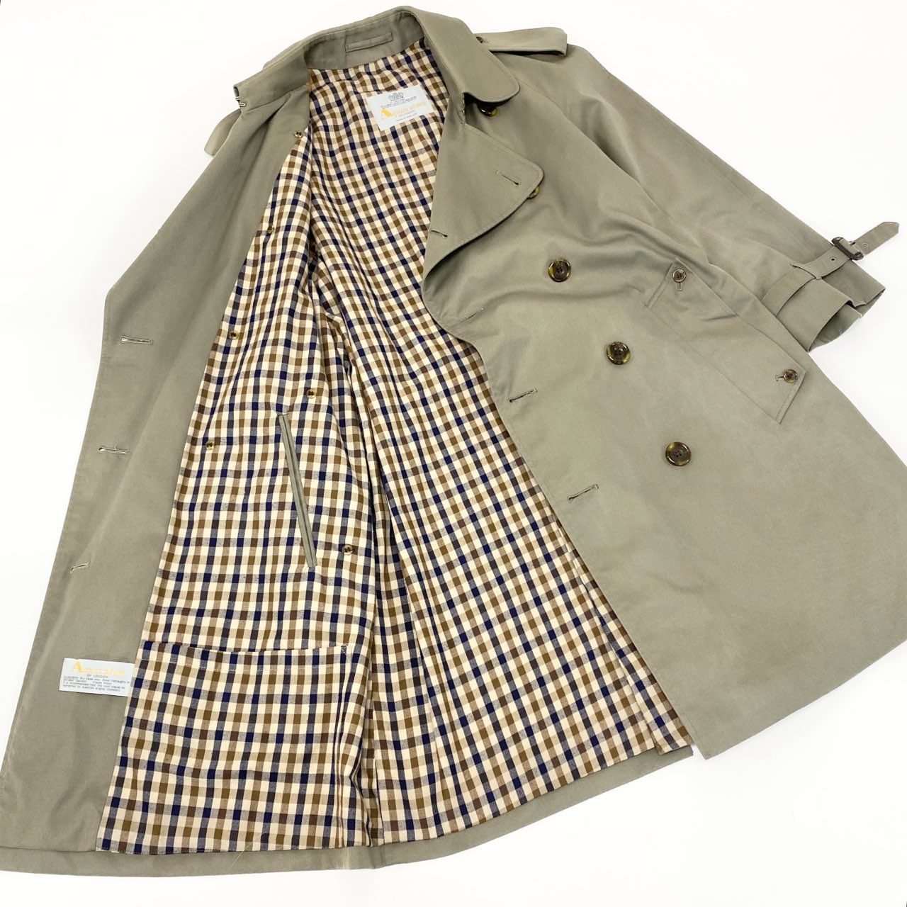 40k18 Aquascutum OF LONDON アクアスキュータム 英国製 トレンチコート ロングコート 裏地チェック メンズ 紳士服 アウター カーキu02t