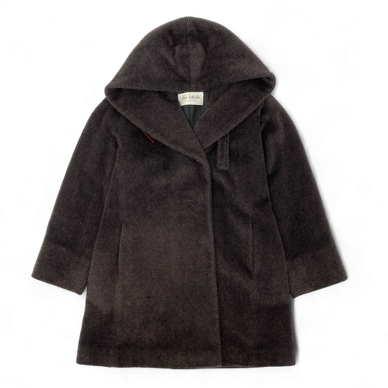 11k21 jun ashida ジュンアシダ イタリア製 フーデットコート ウールコート  PIACENZA ベビーラマ レディース 女性用 アウター 42 ブラウン系u02t