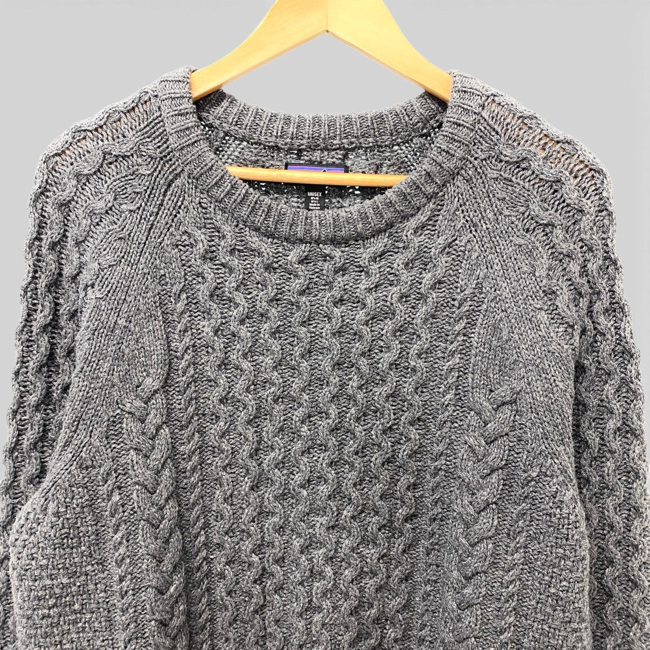31c16 Patagonia パタゴニア ケーブルニット リサイクルウールブレンドニットセーター トップス M～Lサイズ グレー ユニセックス メンズ レディースo07t