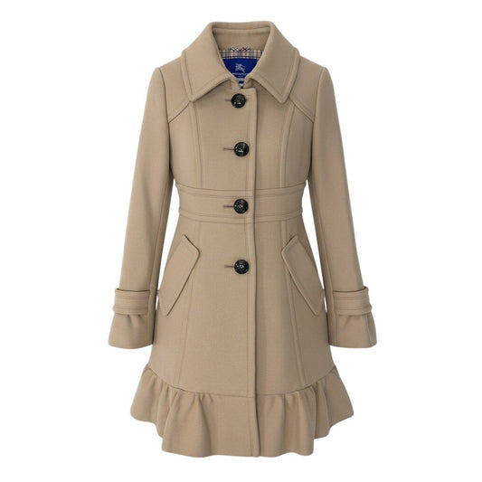 92g27 BURBERRY LONDON BLUE LABEL バーバリーロンドン ブルーレーベル Aラインコート アンゴラウール混 裏地ノバチェック 裾フリル サイズ36 ベージュ レディース 女性用o07t
