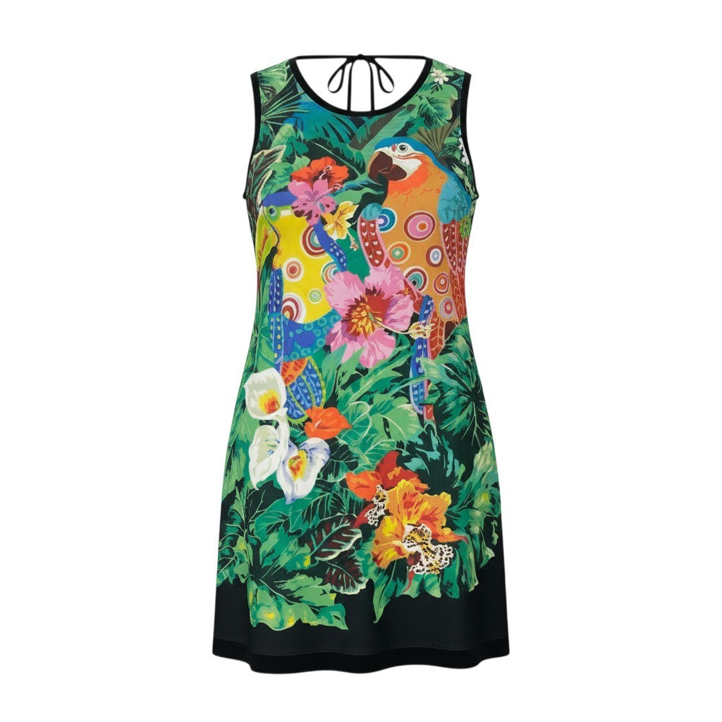 26k27 《美品》 TOKUKO 1er VOL トクコプルミエヴォル ノースリーブワンピース ボタニカル柄 鳥 花柄プリント レディース 女性用 9 ブラック マルチカラー ポリエステル100％u02t