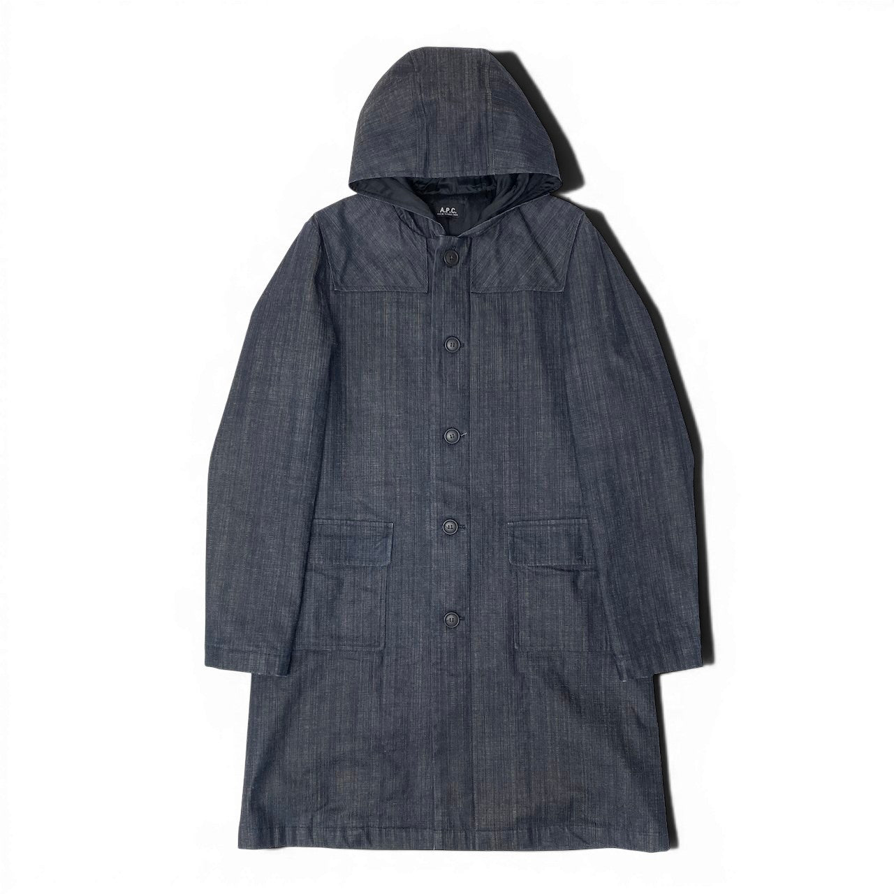 72g4 A.P.C. アーペーセー フーデット デニムコート ロングコート サイズ1 インディゴブルー メンズ 紳士服o07t