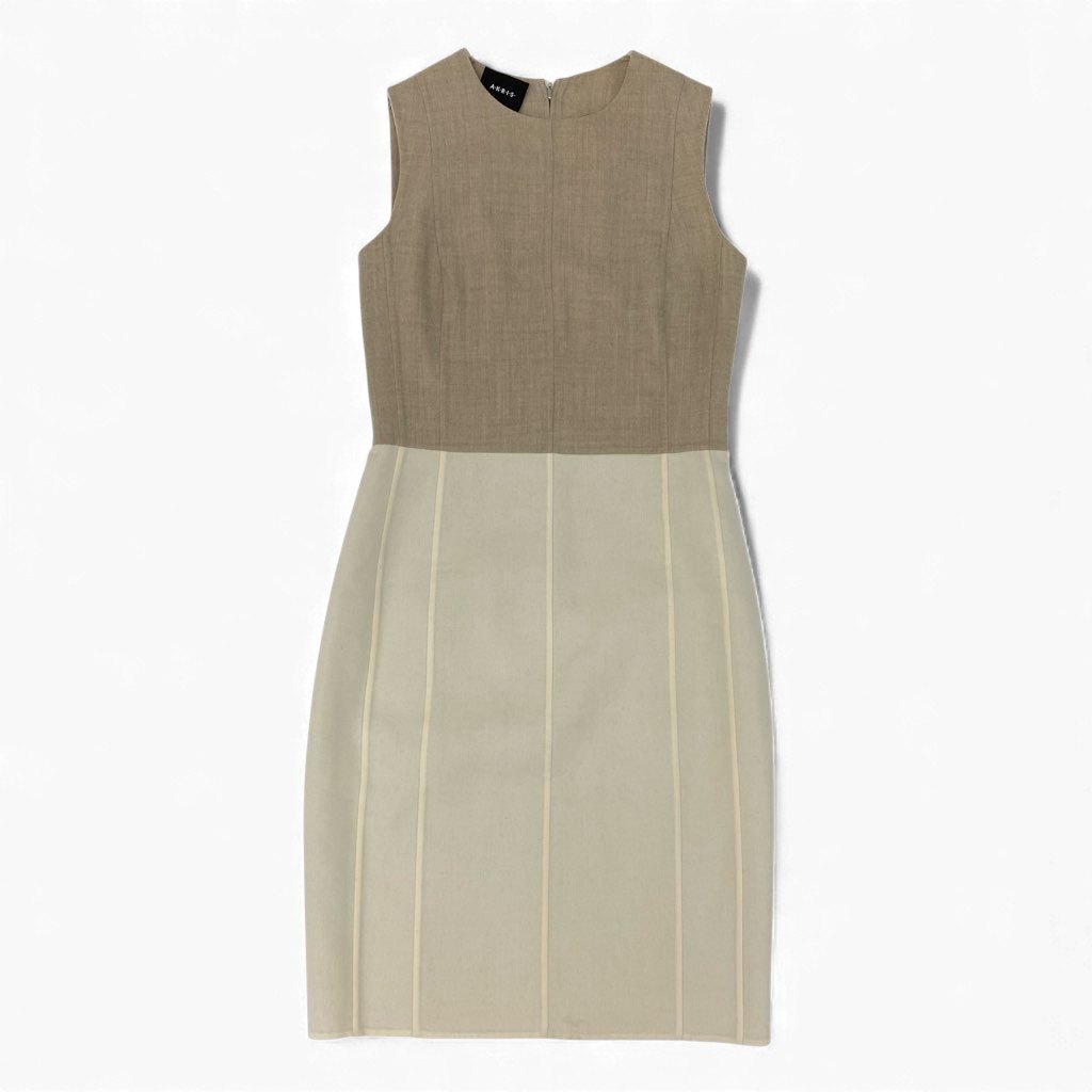 81L15 AKRIS アクリス ノースリーブワンピース バイカラーワンピース ウールワンピース 40サイズ ベージュ アイボリー ウール100％ レディースu02t
