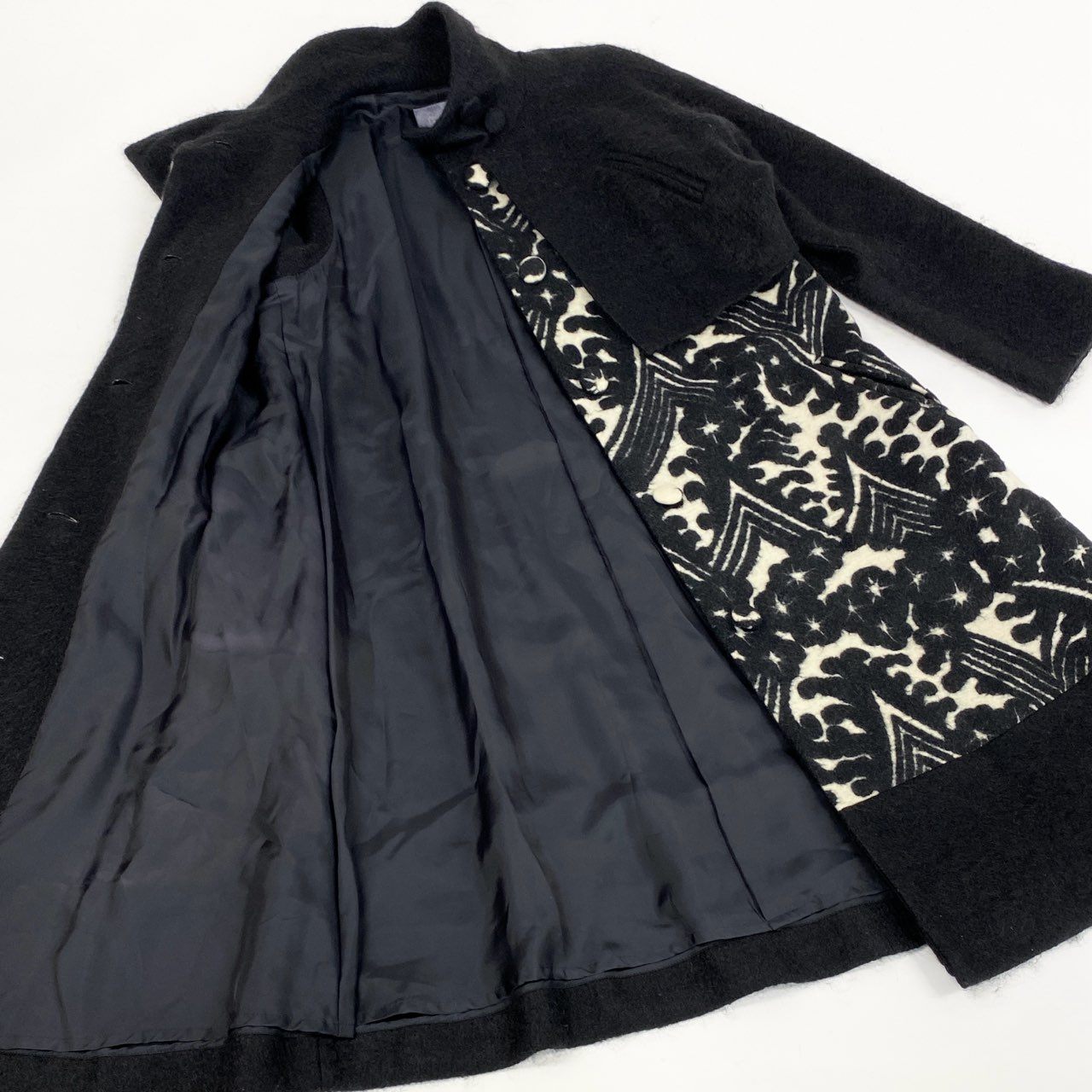 82k28 TOKUKO 1er VOL トクコプルミエヴォル ウールコート ロングコート ドッキングデザイン Aライン アウター 9 ブラック レディースu02t