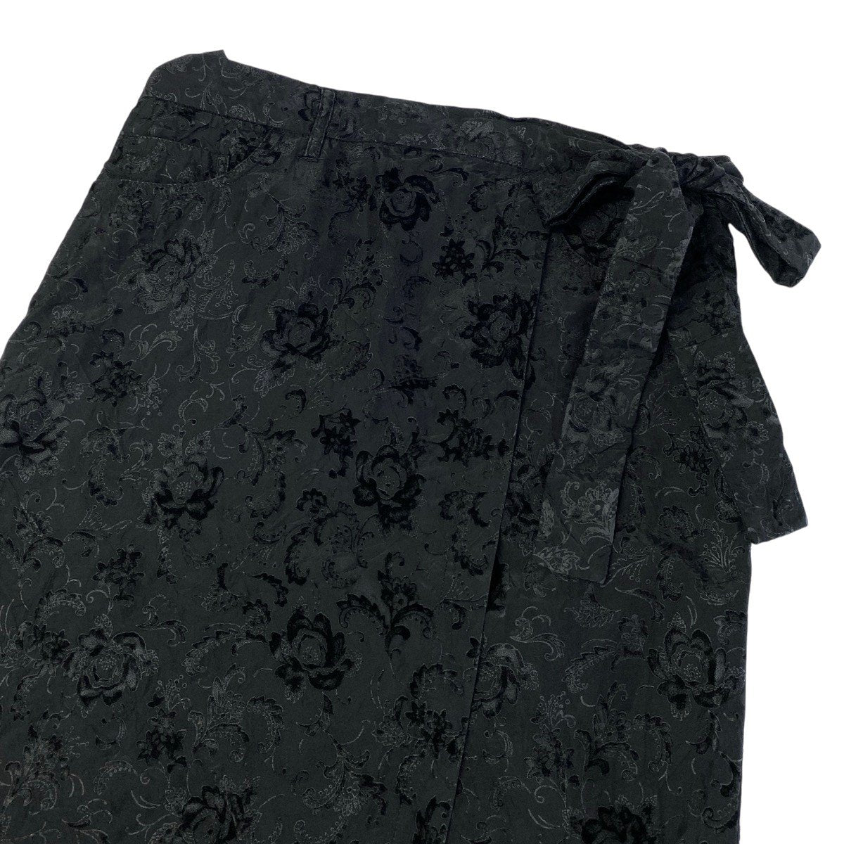 j16 tricot COMME des GARCONS 花柄巻きスカート AD2004 膝丈 日本製 ブラック レーヨン100％ レディース 女性用u02t