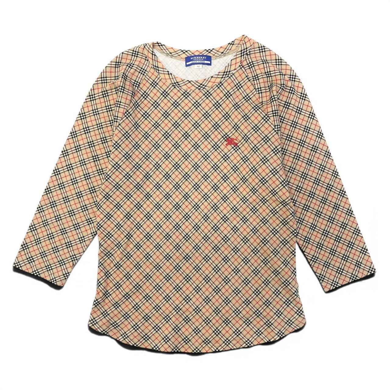Sd22 BURBERRY バーバリー ロンドン 7分袖Tシャツ カットソー ノバチェック トップス Mサイズ ベージュ系 コットン100％ レディース 女性用u02t