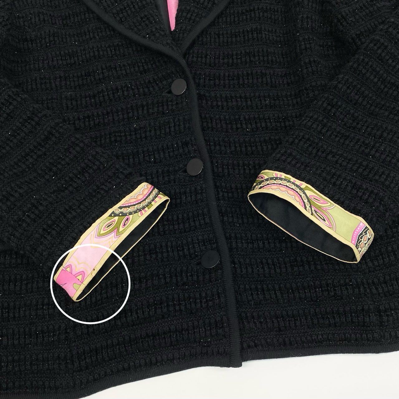 58a21 LEONARD FASHION レオナール ニットジャケット テーラードジャケット ラメニット 裏地花柄プリント レディース 女性用 大きいサイズ LL ブラックu02t