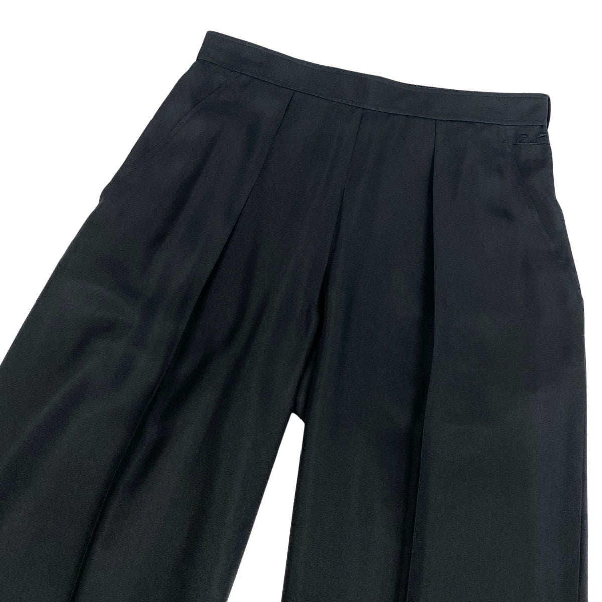 h17 【極美品】HERMES ソルド品 ワイドスラックス 34サイズ ブラック シルク100％ レディース 女性用k02i
