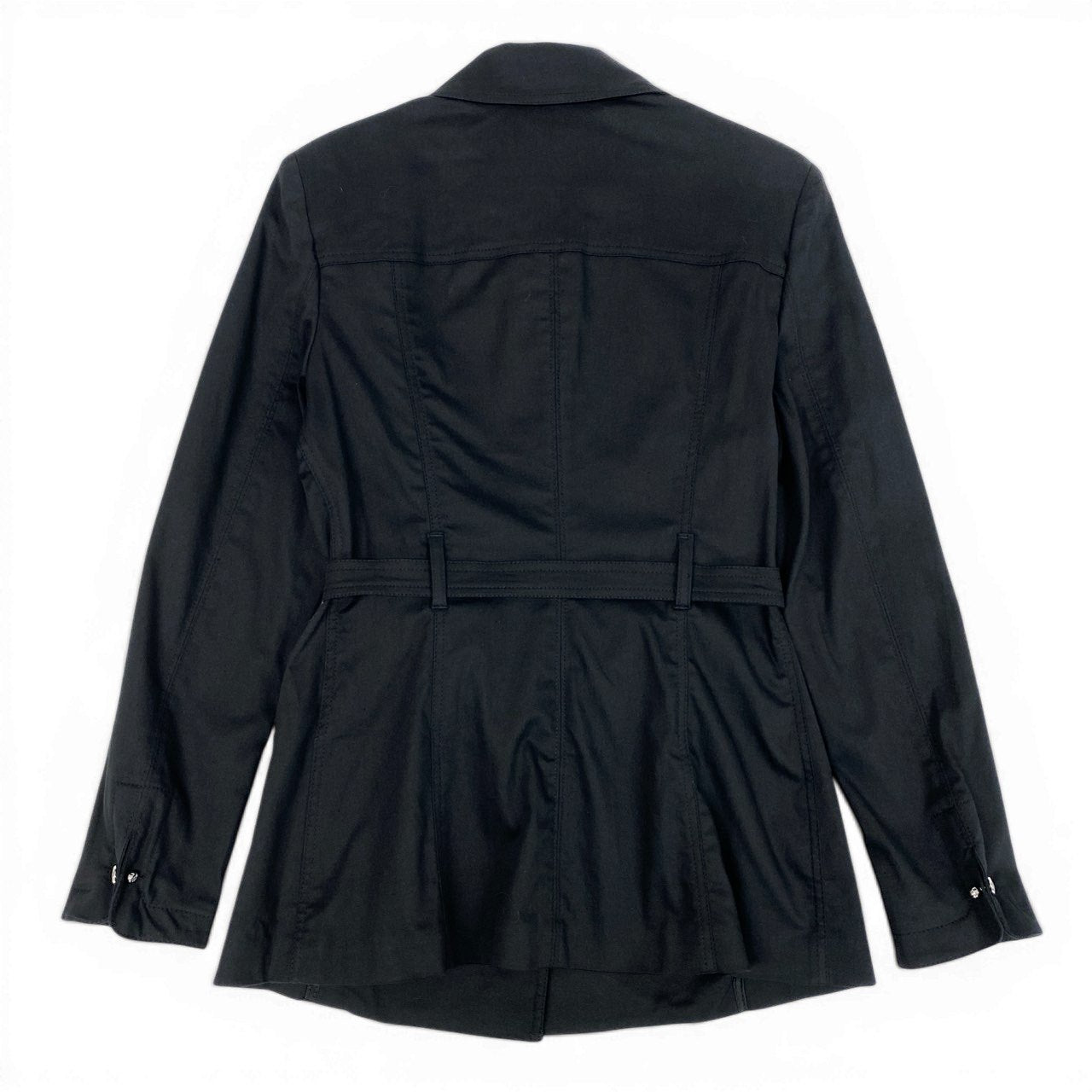 Ed10 【デッドストック】 Vintage FENDI フェンディ ベルテッドコート 薄手ジャケット FFロゴボタン 42 ブラック コットンu02t