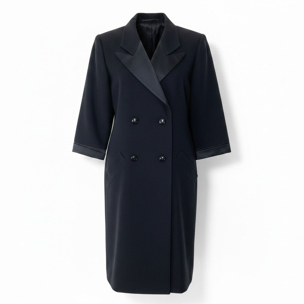 14f15 SAINT LAURENT サンローラン リヴゴーシュ ヴィンテージ ダブルブレスト チェスターコート ロングコート サイズ36 ブラック レディース 女性用u02t