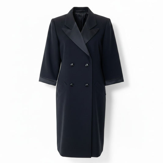 14f15 SAINT LAURENT サンローラン リヴゴーシュ ヴィンテージ ダブルブレスト チェスターコート ロングコート サイズ36 ブラック レディース 女性用u02t