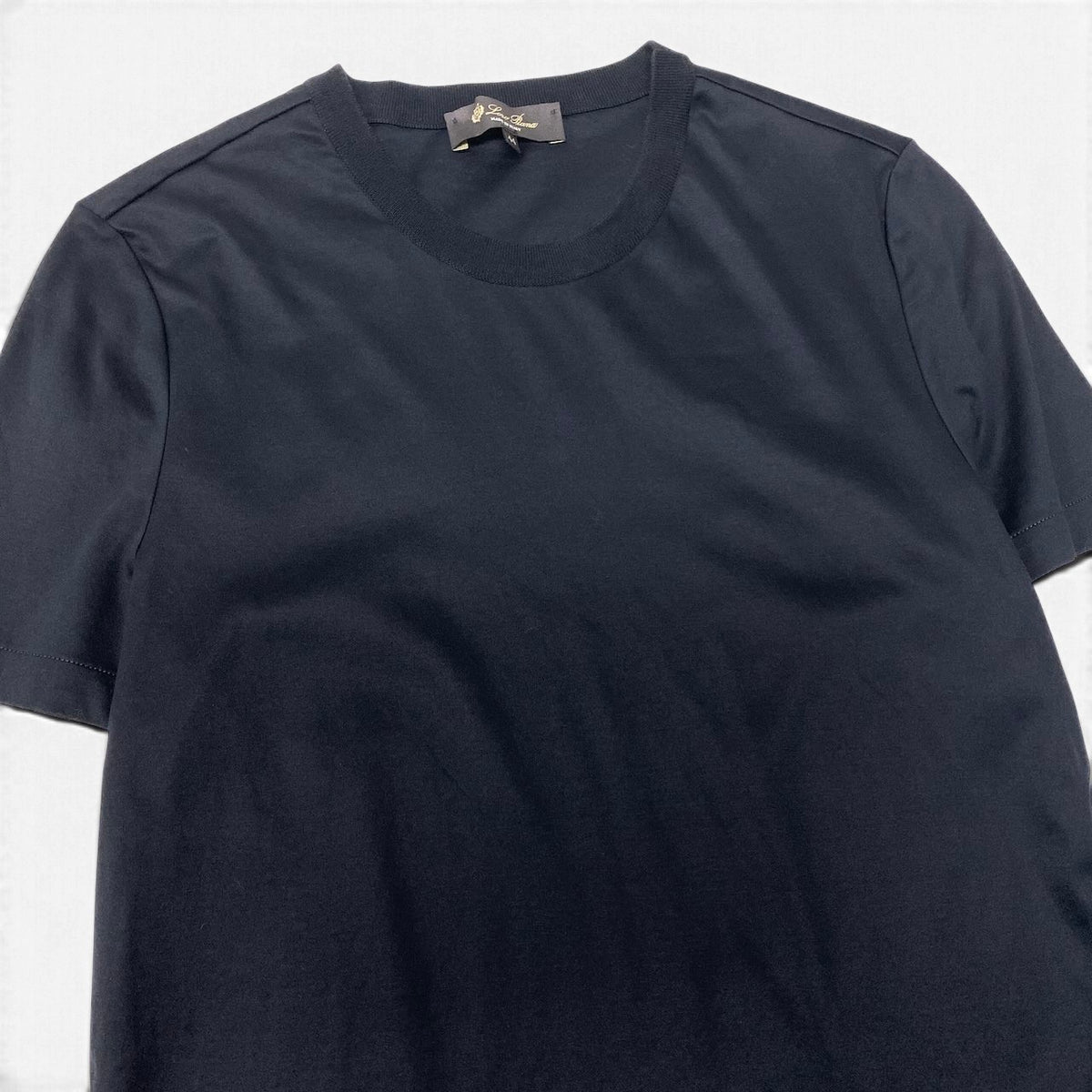 25i27 《美品》 Loro Piana ロロピアーナ 半袖カットソー Tシャツ メンズシャツ ロゴ刺繍 コットンシャツ イタリア製 FA15069 44 ブラック 綿100％ メンズ 男性用u02t