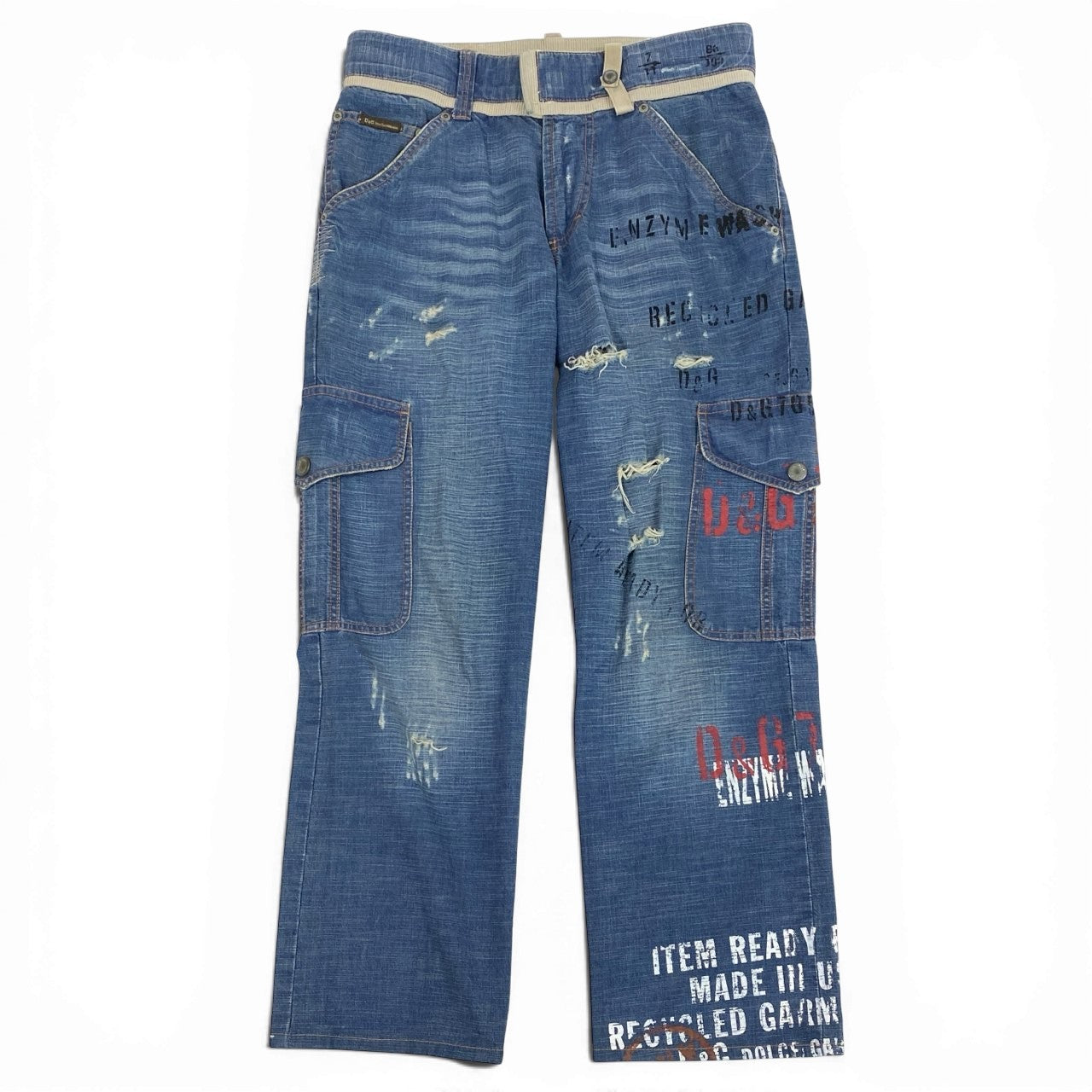 84L19 DOLCE&GABBANA ドルチェアンドガッパーナ 00`s vintage ダメージデニム カーゴパンツ ペイント加工 29 / 43 インディゴブルー コットン100％k02i