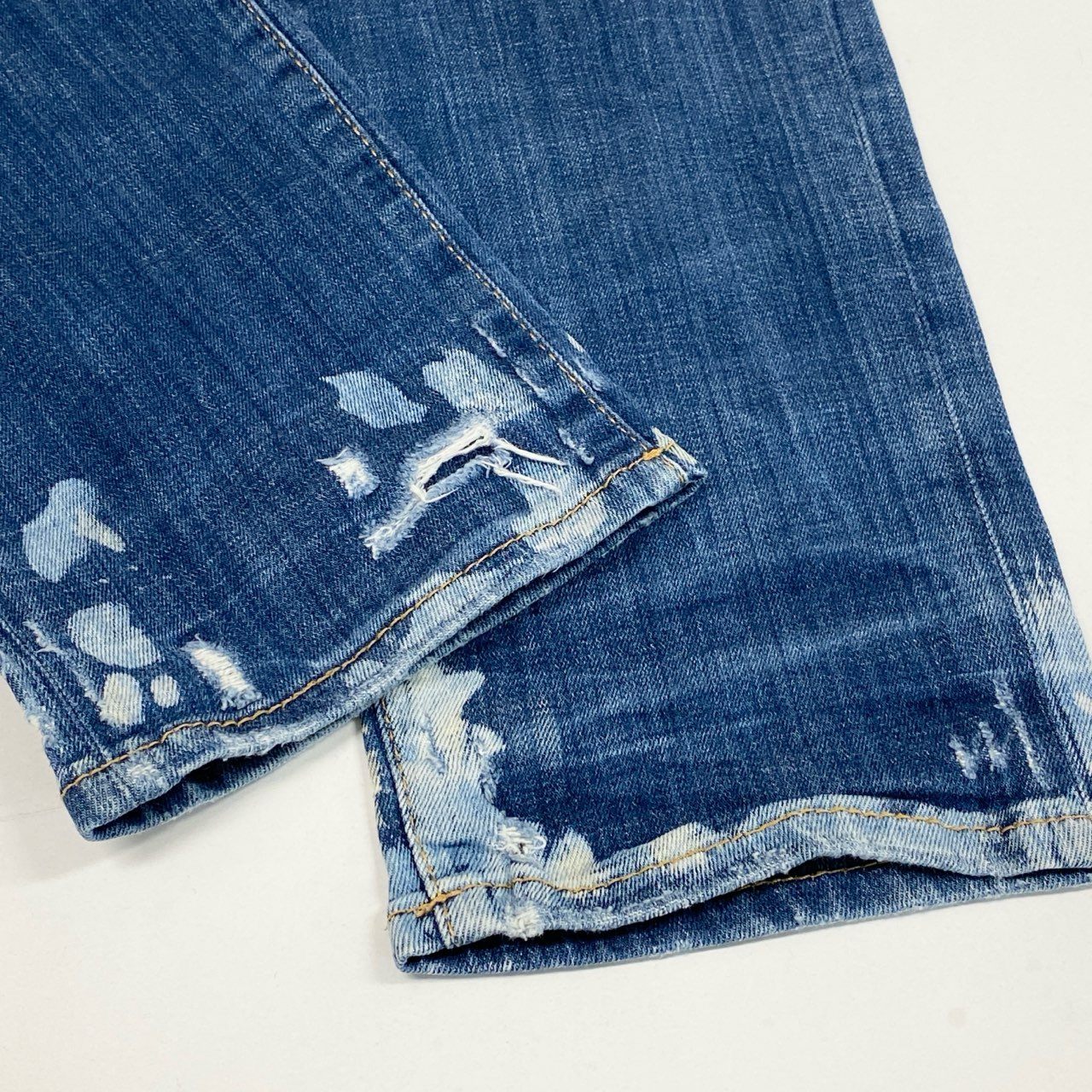 39L15 DSQUARED2 ディースクエアード Slim Jean スリムデニム クラッシュデニム ダメージ リペア加工 S71LD0240 S30342 50サイズ インディゴ メンズo07t