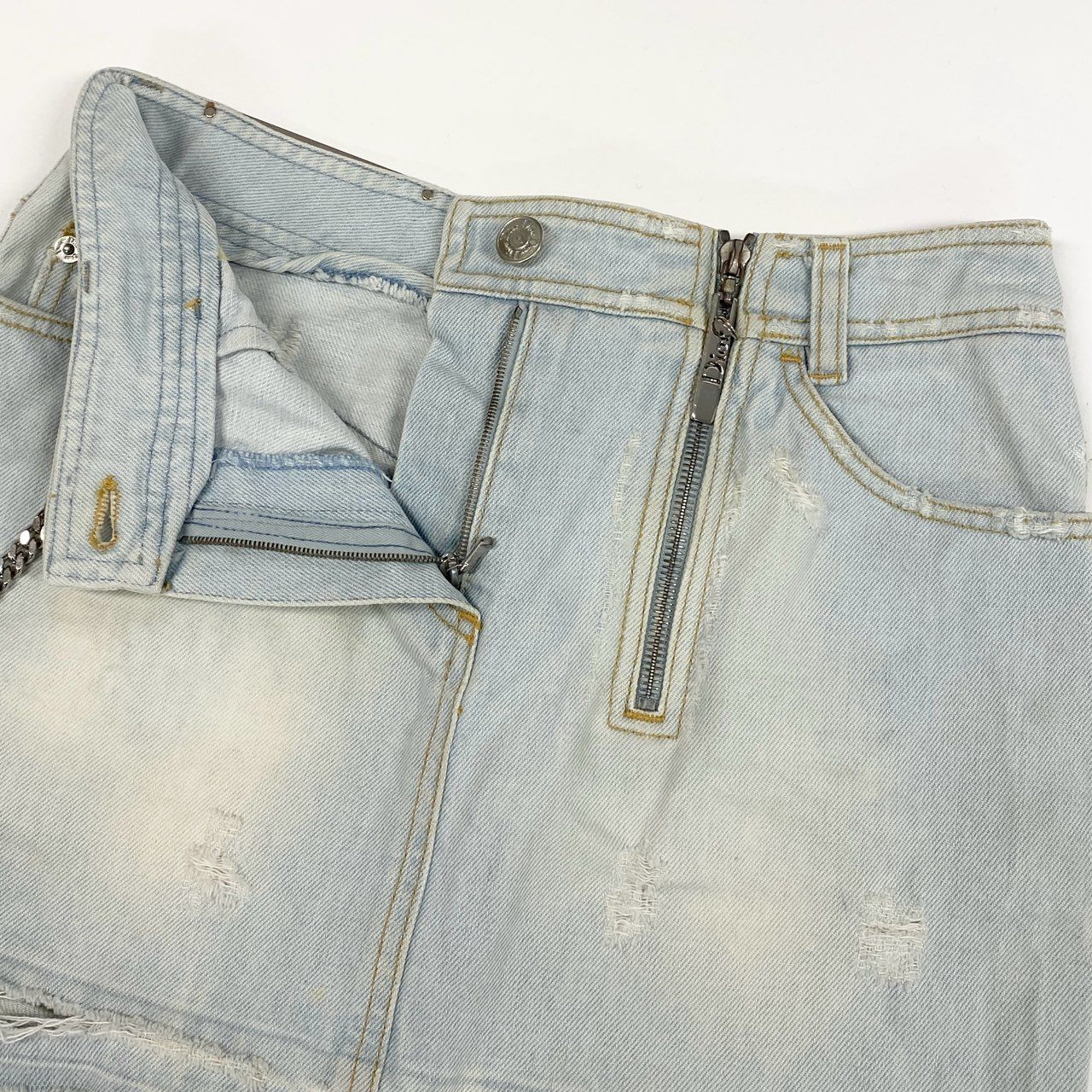 Ic6 Christian Dior クリスチャンディオール Hardcore ハードコア デニムスカート スタープレートチェーン 4E12033930 36サイズ ライトブルー コットン100％ レディース 女性用o07t