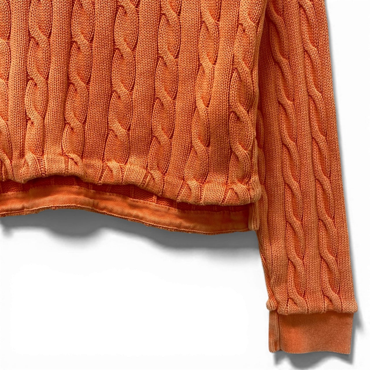 60b10 【美品】Polo by Ralph Lauren ラルフローレン コットンケーブルポロニット ニットセーター ヴィンテージ加工 トップス Mサイズ オレンジ コットン100％ レディースu02t