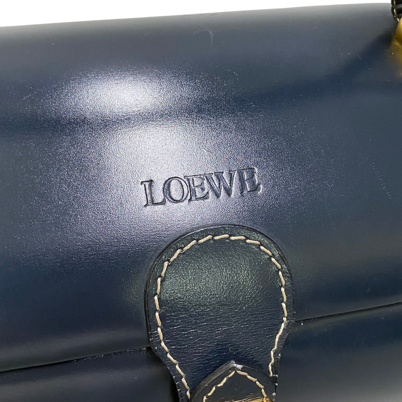 Ad2 LOEWE ロエベ ヴィンテージ ハンドバッグ バニティバッグ アナグラム金具 ネイビー レザー レディースu02t