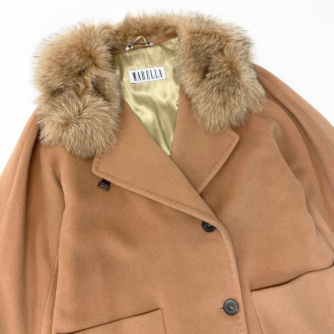 23e7 MARELLA マレーラ チェスターコート ウールコート ボリューム襟 イタリア製 サイズ38 ベージュ系 レディース 女性服u02t