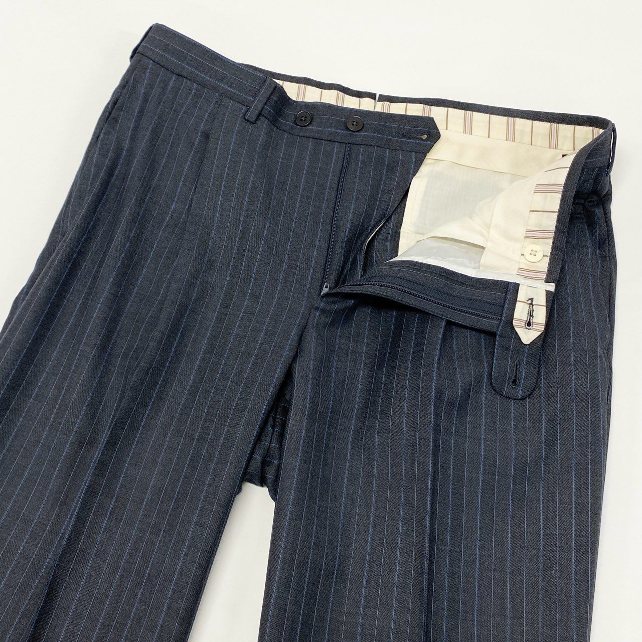 17k9 Ermenegildo Zegna エルメネジルドゼニア su misura スミズーラ TROFEO セットアップ スーツ ジャケット パンツ ストライプ ビジネス フォーマル 48 グレー ウール メンズo07t