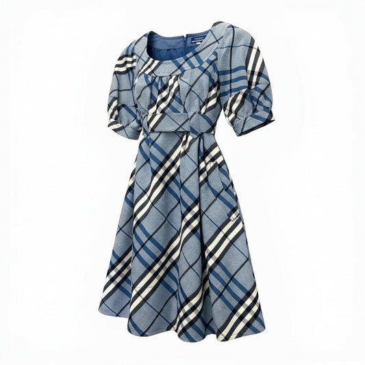 73c31 BURBERRY BLUE LABEL バーバリー ブルーレーベル チェック柄 ワンピース サイズ36 ブルー 日本製t18r