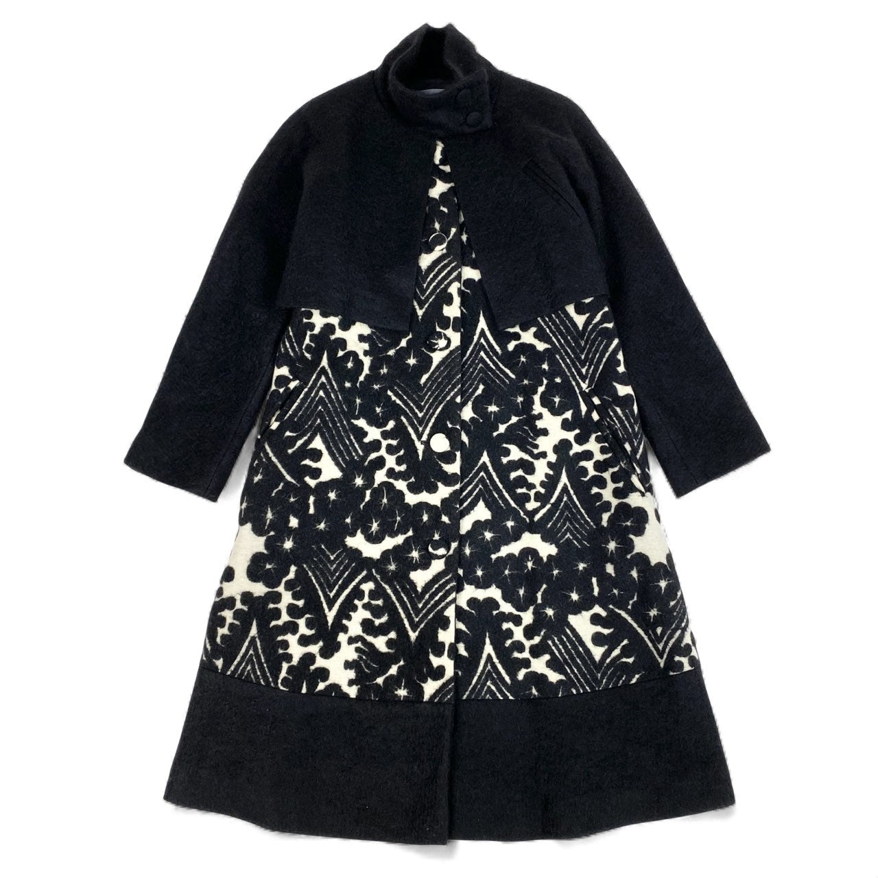 82k28 TOKUKO 1er VOL トクコプルミエヴォル ウールコート ロングコート ドッキングデザイン Aライン アウター 9 ブラック レディースu02t