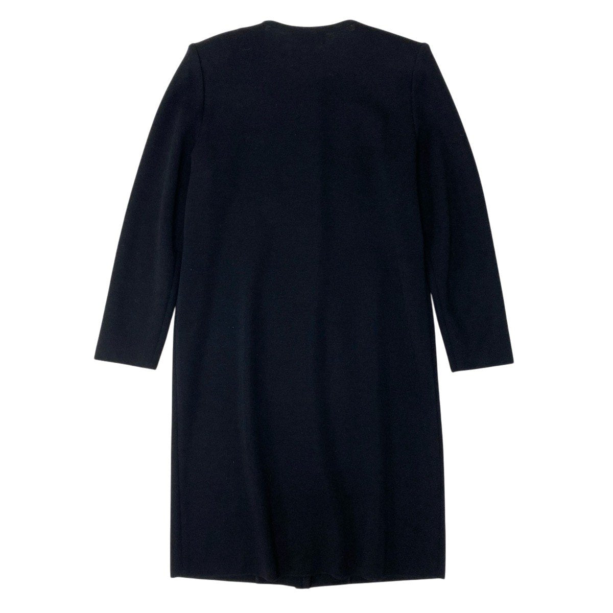 84g15 YVES SAINT LAURENT イヴサンローラン ノーカラー ニットコート ビジューボタン ロングコート サイズL ブラック ウール100％ レディースu02t