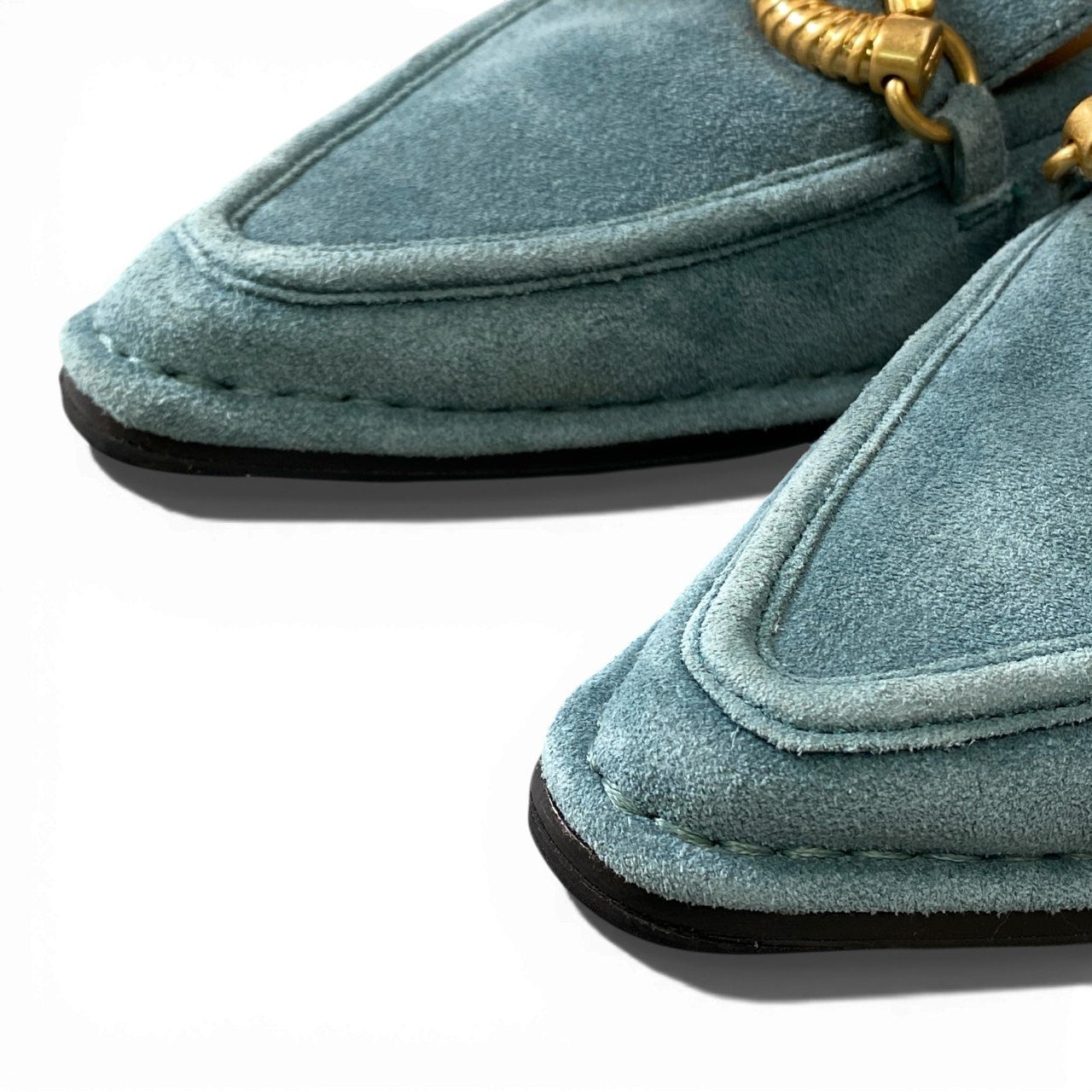 1a6 TORY BURCH トリーバーチ ローファー パンプス フラットシューズ スウェード 8Mサイズ ブルー系 レザー レディースk02i