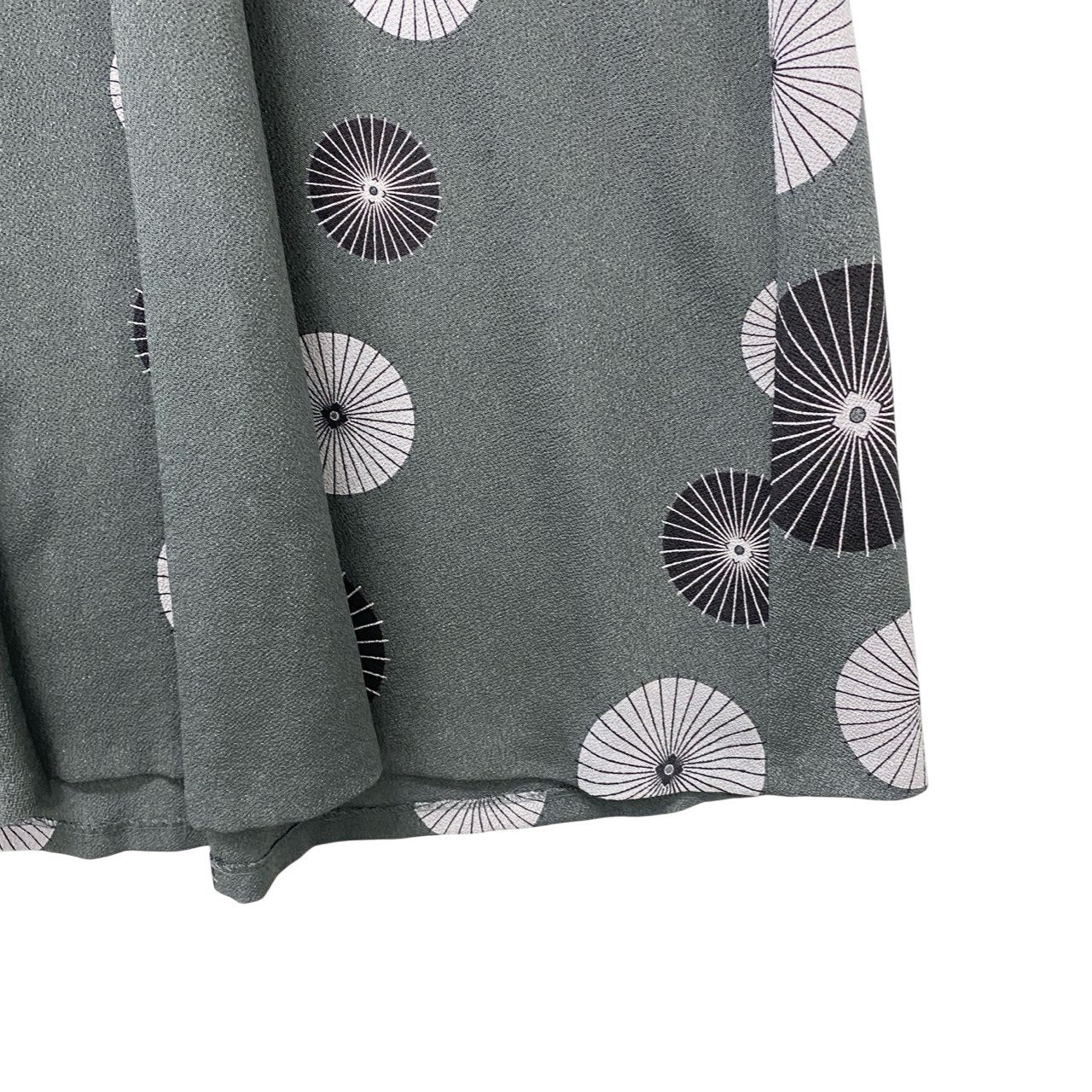 14c3 【美品】 SHISENDO TOMO COLLECTION 詩仙堂 7分袖 オープンカラーワンピース ロングワンピース ちりめん 総柄プリント レディース女性服 グレー ポリエステル100％u02t