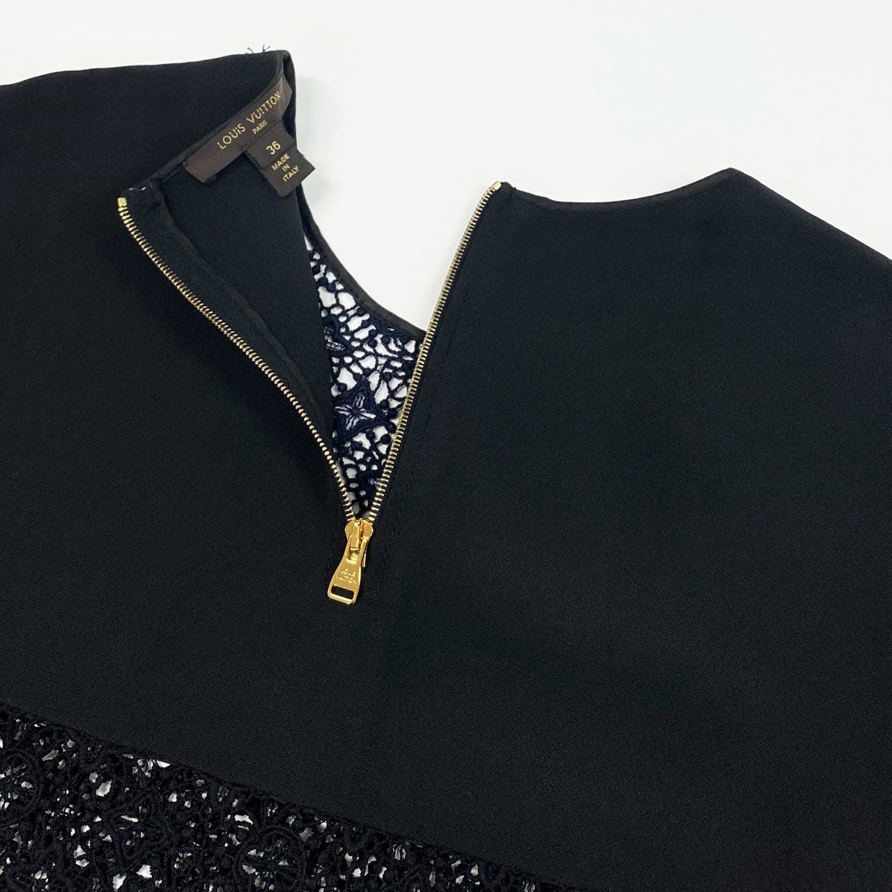 Eb19 LOUIS VUITTON ルイヴィトン モノグラム レースカットソー ショートスリーブ トップス 総柄 切替デザイン レディース Monogram Lace Top サイズ36 ネイビー ブラックt18r