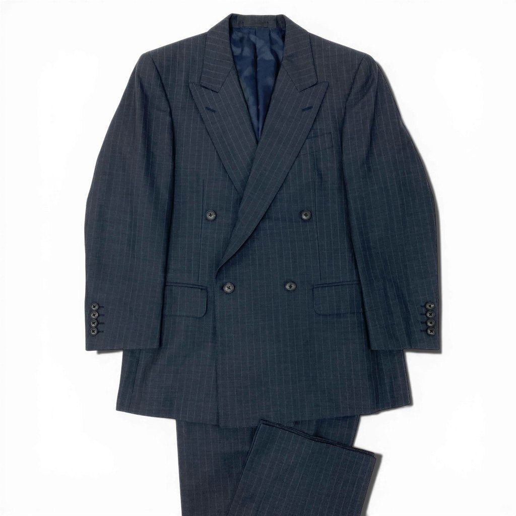 16a27 BURBERRY LONDON バーバリーロンドン スーツセットアップ テーラードジャケット スラックスパンツ ストライプ リネン混 94-84-165 AB4 ネイビー メンズ 男性用o07t