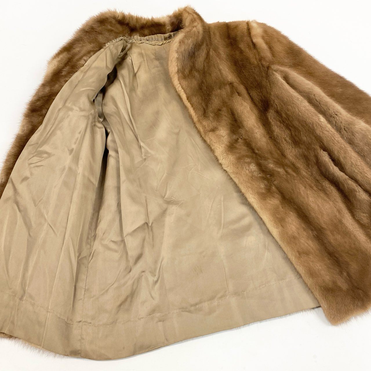 44L10 パステルミンク ファーコート サイズ13号 茶系 本毛皮 MINK FUR ポケット付き リアルファーt18r