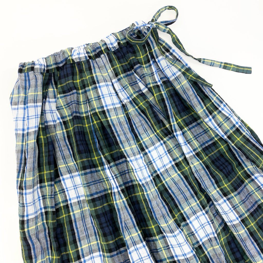 1a8 《美品》 O’NEIL OF DUBLIN オニールオブダブリン Bshop別注 アイルランド製 ロングスカート チェックスカート 8 グリーン系 リネン レディース 女性用u02t