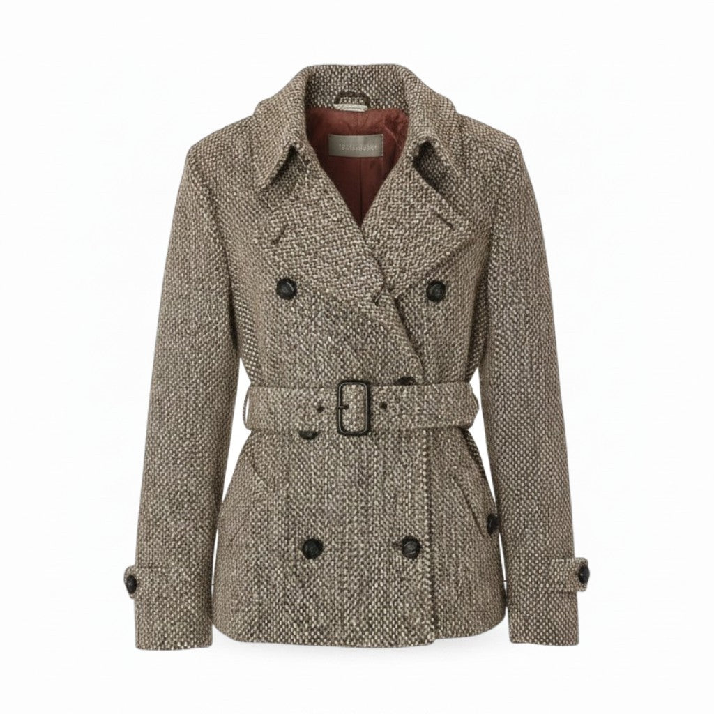 26e8 Max Mara マックスマーラ ダブルブレスト ツイードコート 中綿ジャケット ハーフコート サイズ42 ベージュ ブラウン系 レディース 女性用u02t
