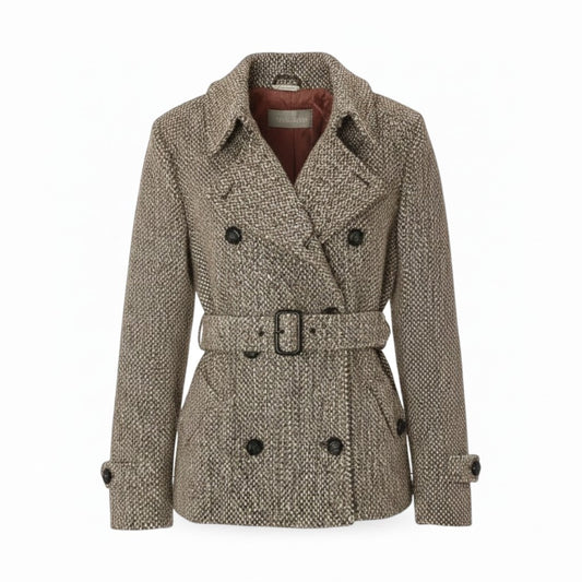 26e8 Max Mara マックスマーラ ダブルブレスト ツイードコート 中綿ジャケット ハーフコート サイズ42 ベージュ ブラウン系 レディース 女性用u02t