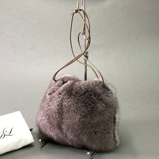 g29《美品》 LUDLOW ラドロー フォックスファー ファーバッグ ハンドバッグ ワンショルダーバッグ グレー系 フォックスファー レディースk02i