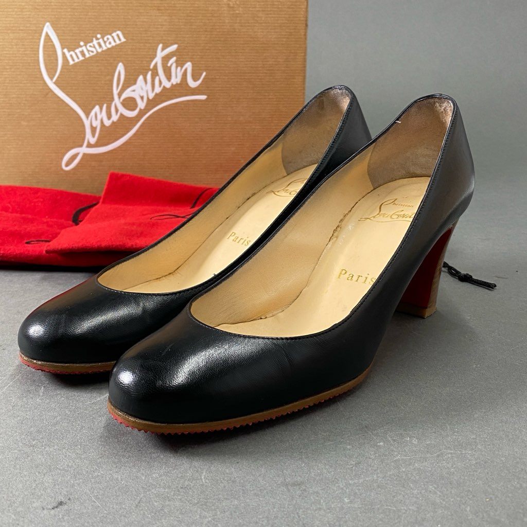 3e18 Christian Louboutin クリスチャンルブタン MISS TICK 70 KID レザーパンプス プレーントゥ 35.5 ブラック レディース 靴 イタリア製