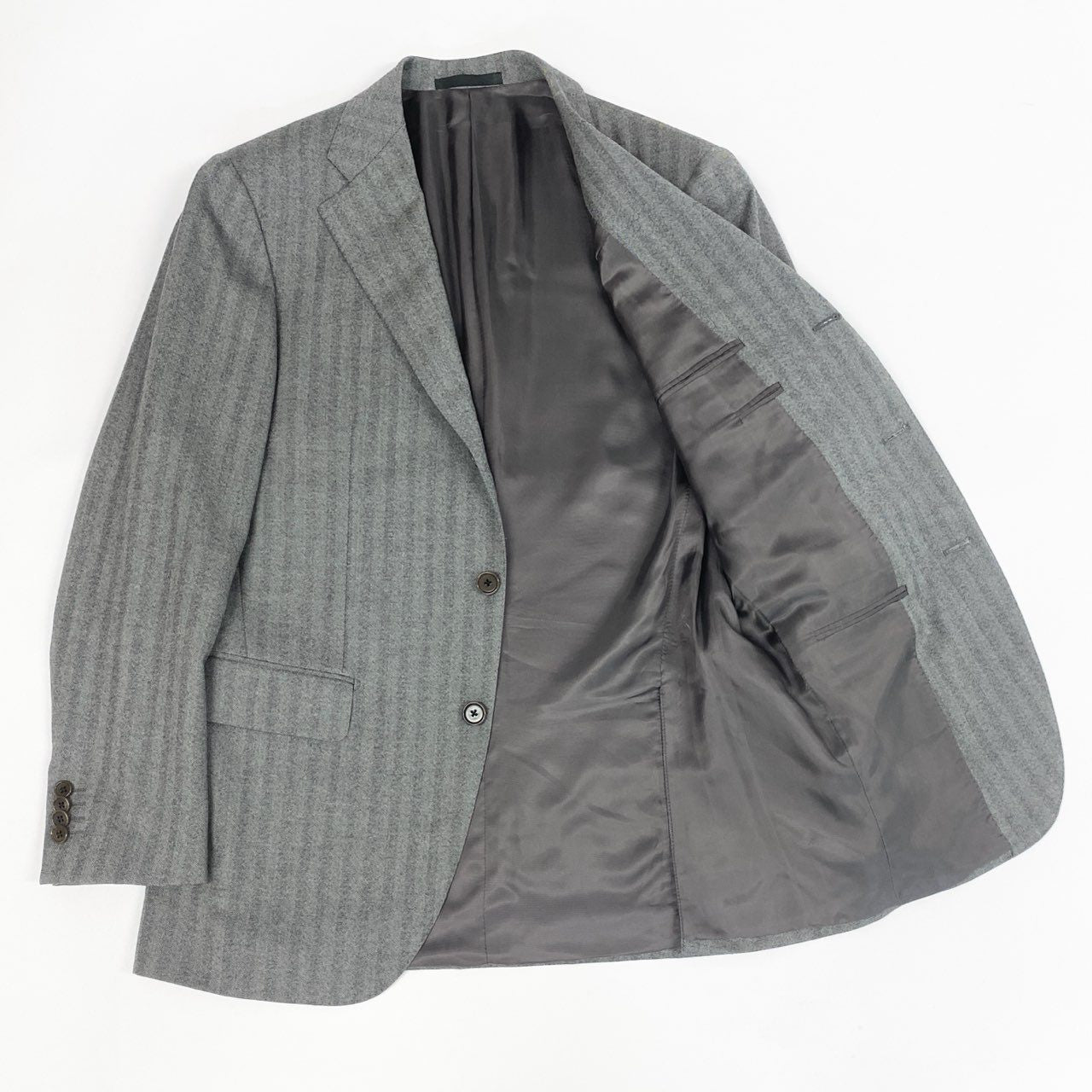 22a23 Raffaele Caruso ラファエルカルーゾ シングルスーツ セットアップ ビジネス 46 7R グレー ヘリンボーン ウールカシミヤ メンズu02t