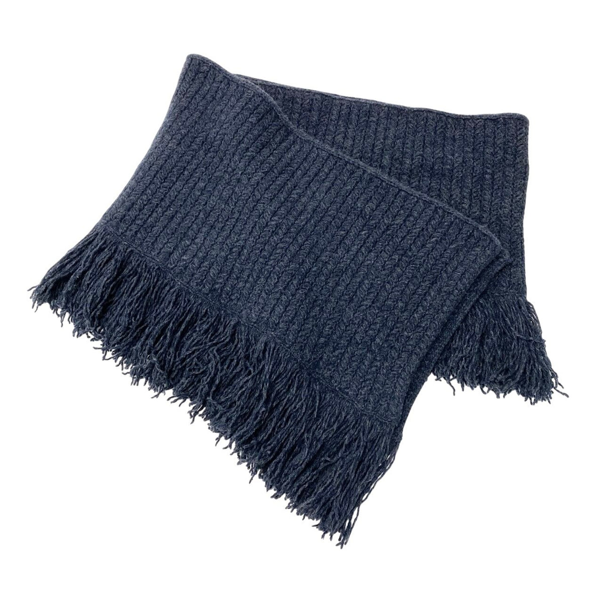 10i28 YVESAINTLAUREN イヴサンローラン 大判マフラー フリンジ カシミヤ混 イタリア製 ダークネイビー レディース 女性用u02t