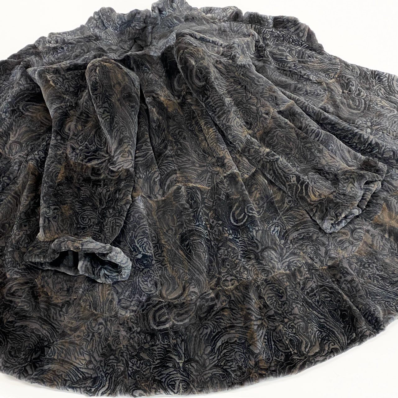 7b22 希少デザイン シェアード ロングコート サイズF パープル 本毛皮 総柄 Shared Fur Long Coatt18r