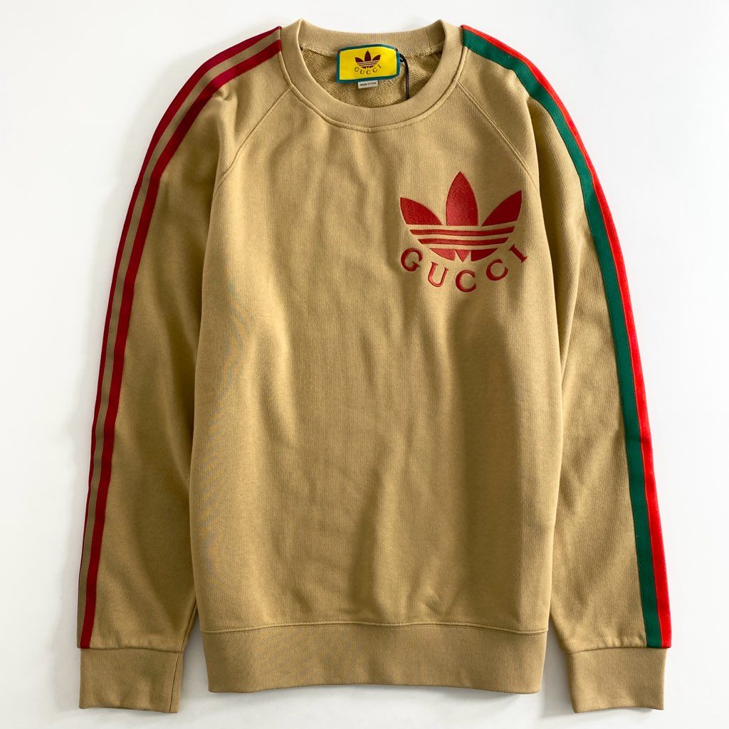 35f8 《未使用保管品》 GUCCI グッチ × adidas アディダス 22SS Trefoil Sweatshirt トレフォイル スウェットシャツ 691638 L ベージュ イタリア製 トレーナー タグ付き