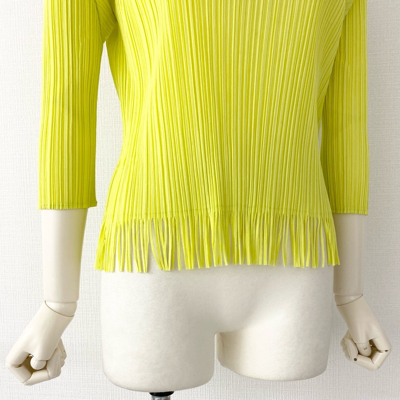 67d12-6 PLEATS PLEASE ISSEY MIYAKE プリーツプリーズ イッセイミヤケ 日本製 PP61-JK183 プリーツ長袖カットソー フリンジ ロングスリーブ トップス 3 イエロー MADE IN JAPAN