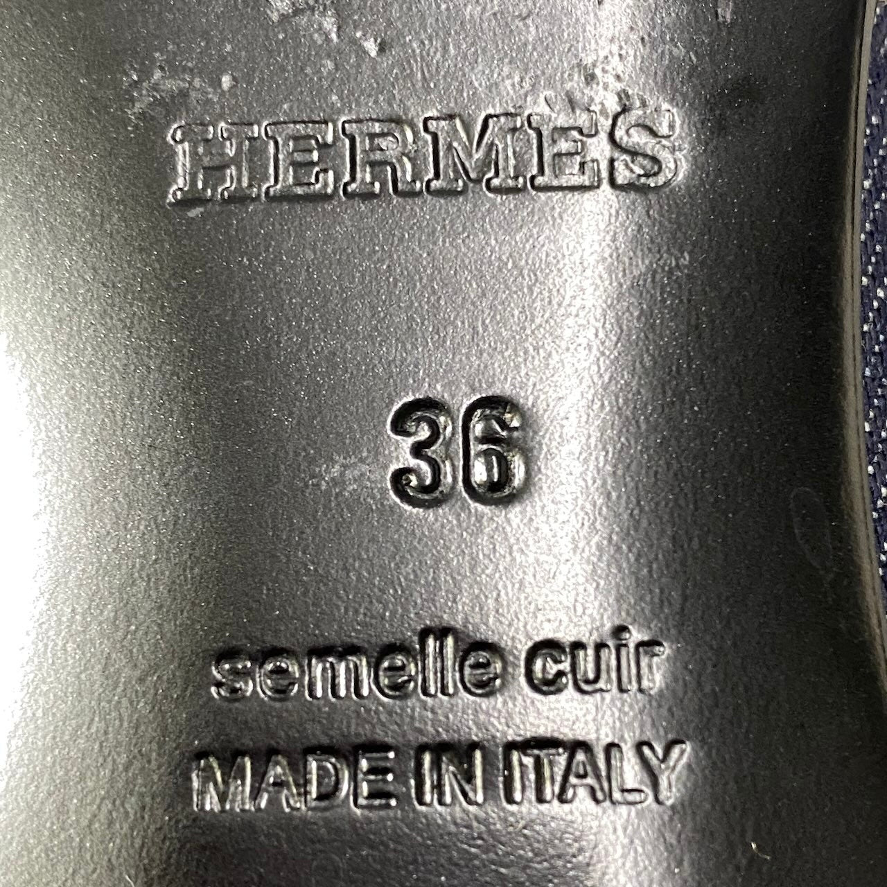 g14【極美品】HERMES ロイヤル デニム ローファー イタリア製 36サイズ ネイビー デニム レザー レディース 女性用k02i