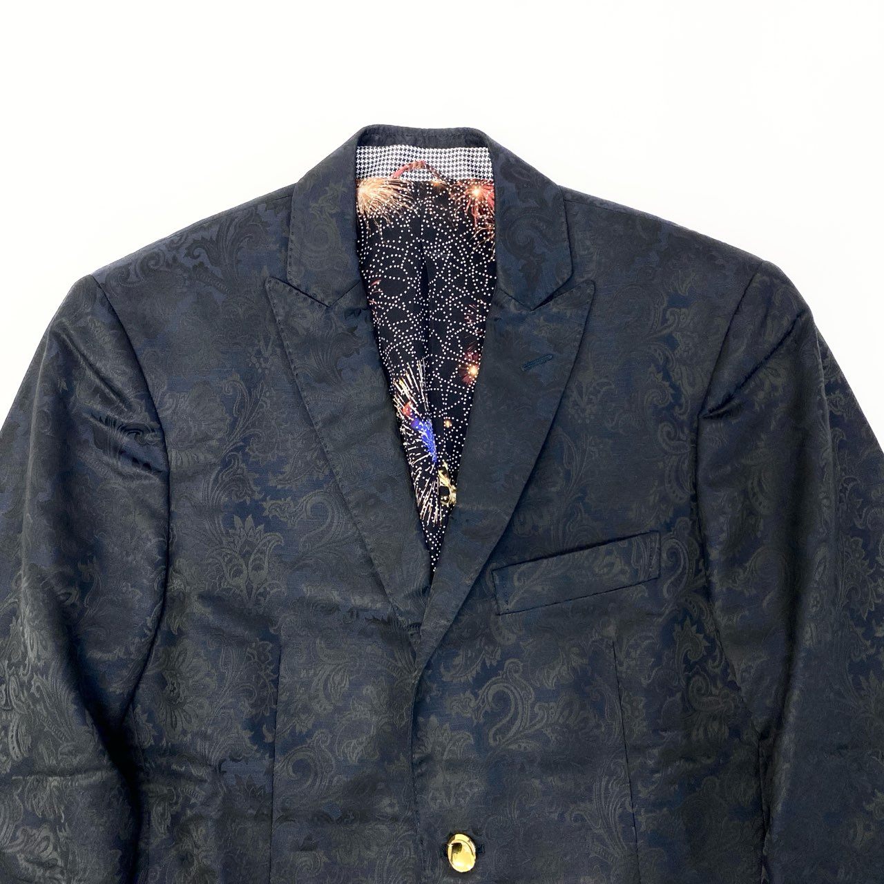 86a15 ETRO エトロ 裏地総柄 金ボタン ジャガード ペイズリー柄 ブレザー テーラードジャケット サイズ48 ネイビー系 メンズ 男性用 ドレスジャケットk02i