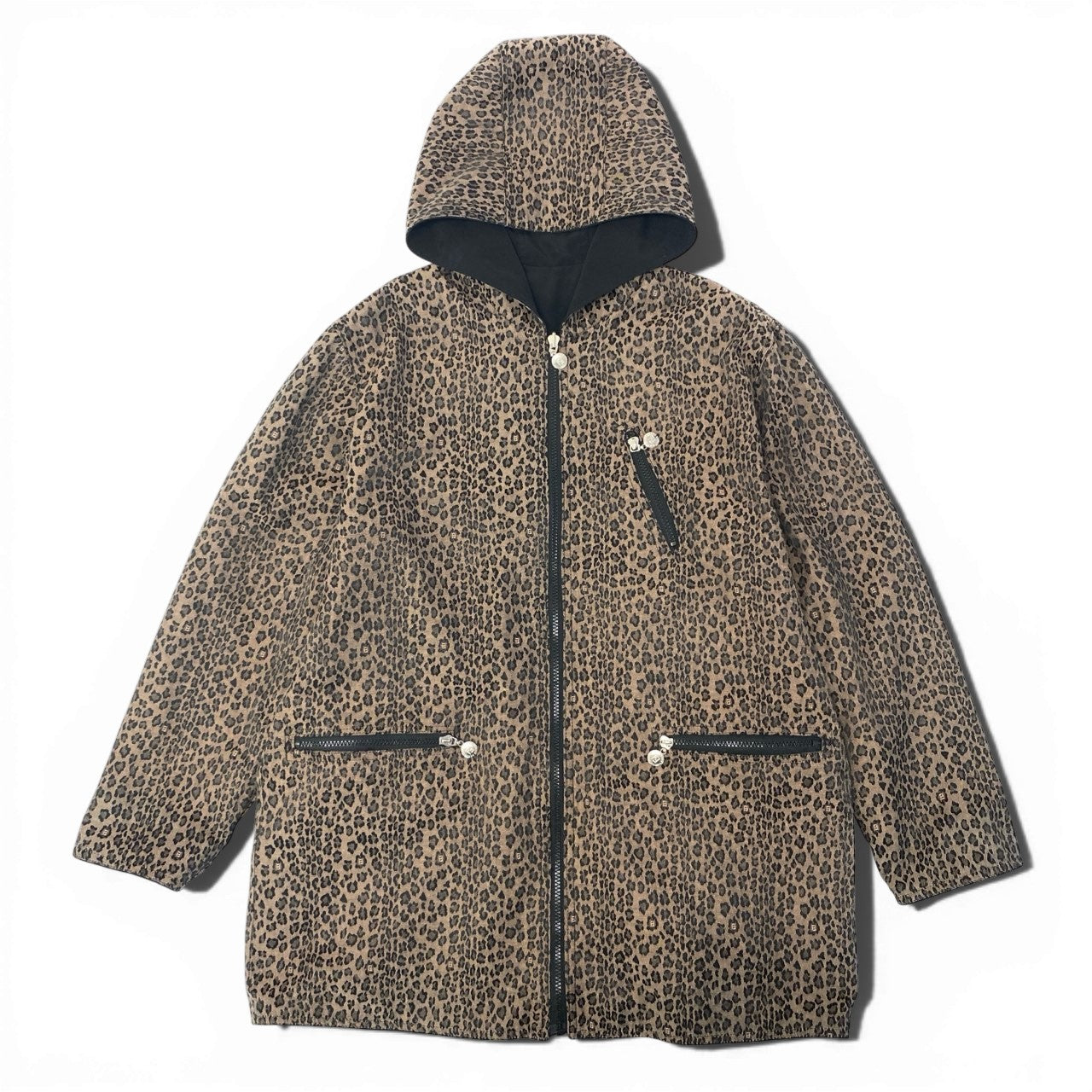 Ib6 FENDI フェンディ ロゴレオパードパターン リバーシブルコート アウター ジップアップ ブラウン系 ユニセックスu02t